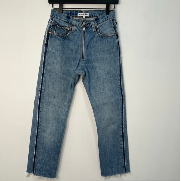 Levis Re/Done Straight Leg Denim Jeans Blue Exposed Zipper Raw Hem Size 25 Retro - Picture 1 of 14